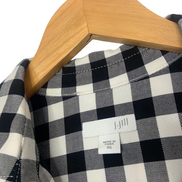 J Jill Womens Gingham Buffalo Check plaid Shirt Dress Sz XS Black White Pockets - Picture 8 of 8